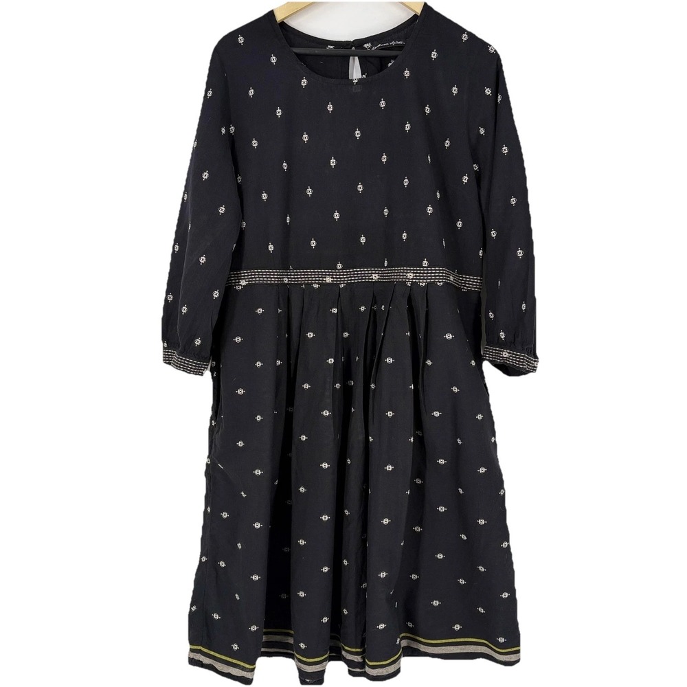 Gudrun Sjödén Dress Womens Large Black Geometric 3/4 Sleeve‎ Fit & Flare Midi